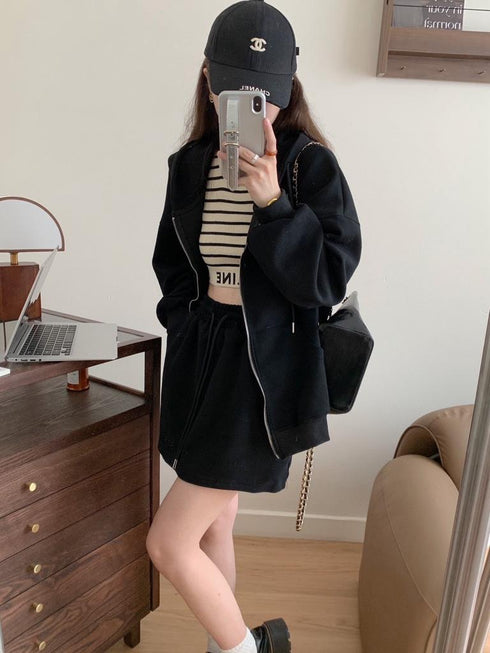 MAIKAEW  Plain Zip -up Hoodie With Mini Skirt Co-Ords